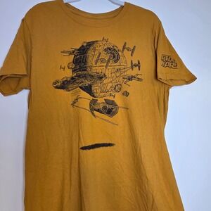Star Wars Death Star Millennium Falcon TIE Fighter Graphic T-Shirt Mustard Large